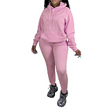 Solid Color Fleece-lined Sweatshirt Running Suit Two-piece Set AIL-340