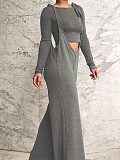 Stylish Solid Color Long-sleeved T-shirt and Wide-leg Overalls Two-piece Set BLX-86001