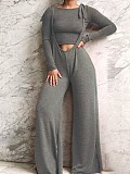 Stylish Solid Color Long-sleeved T-shirt and Wide-leg Overalls Two-piece Set BLX-86001