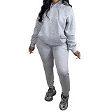 Solid Color Fleece-lined Sweatshirt Running Suit Two-piece Set AIL-340