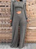 Stylish Solid Color Long-sleeved T-shirt and Wide-leg Overalls Two-piece Set BLX-86001