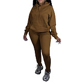 Solid Color Fleece-lined Sweatshirt Running Suit Two-piece Set AIL-340