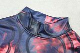 Sexy Printed Color-blocked Stand-neck Long-sleeved Fitted Waist Bodycon Dress JY-303551