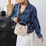 Autumn/Winter Vintage Style Plush Faux Mink Fur High-End Crossbody Bucket Bag RS-80825