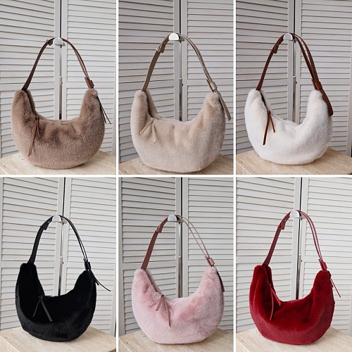 New Faux Mink Fur Large Capacity Crossbody Dumpling Crescent Bag RS-5806