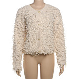 Fashionable Knitted Tassel Button Wool Coat ZJQD-54752