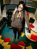 Stylish Color-blocked Striped Long-sleeved Collared Top and Bodycon Mini Skirt Set XS-1322