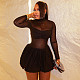 Solid Color Slightly Sheer Stand Collar Long Sleeve Pleated Short A-line Dress JY-303657