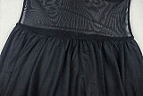 Solid Color Slightly Sheer Stand Collar Long Sleeve Pleated Short A-line Dress JY-303657