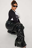Stylish Zippered Detachable Multi-pocket Leather Pants YUNM-25035