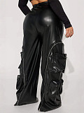 Stylish Zippered Detachable Multi-pocket Leather Pants YUNM-25035