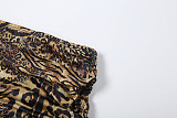 Sexy Leopard Print V-neck Long-sleeved Top and Low-waisted Skirt Set SXE-85189