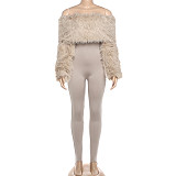 Sexy Plush Patchwork High-waisted Slim-fit Solid Color Jumpsuit SXE-85204