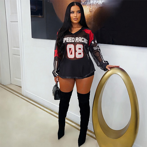 Fashionable Mesh Loose Casual T-shirt Street Style Long Sports Top ASL-6811