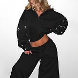 New Letter Rhinestone Hooded Sweatshirt Set with Loose Straight Leg Pants SXE-84561