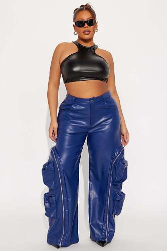 Stylish Zippered Detachable Multi-pocket Leather Pants YUNM-25035