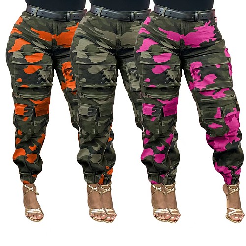 New Stylish High-waisted Stretch Slim-fit Camouflage Cargo Pants SMJR-8025