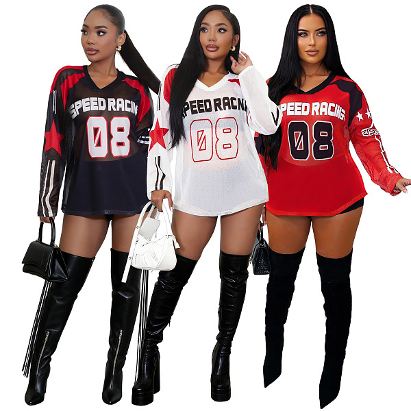Fashionable Mesh Loose Casual T-shirt Street Style Long Sports Top ASL-6811