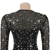 2025 Sexy Mesh Rhinestone Bodycon Mini Dress BY-7601