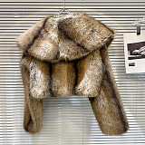 Winter Faux Fur Peter Pan Collar Elegant Color-Blocked Short Jacket ZNFR-24142