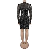 2025 Sexy Mesh Rhinestone Bodycon Mini Dress BY-7601