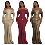 Sexy Off-shoulder Fitted Long-sleeved Shiny Evening Dress YF-10929