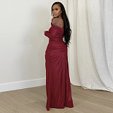 Sexy Off-shoulder Fitted Long-sleeved Shiny Evening Dress YF-10929