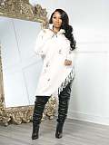 2025 Knitted Hand-Croche Distressed Brooch-Decorated Tassel Asymmetrical Neck Dress CM-9540