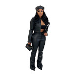 New Fashionable Stretch Leather Jacket and Pants Set MEM-88674
