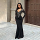 Sexy V-neck Lace Long-sleeved Bodycon Dress SUM-25491