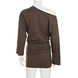 Sexy and Mature Off-shoulder Batwing Sleeve Knit Bodycon Mini Dress MRA-44662