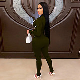 Sexy Solid Color Striped Long-sleeved Tight-fitting Jumpsuit YF-9756