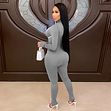 Sexy Solid Color Striped Long-sleeved Tight-fitting Jumpsuit YF-9756