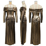 Sexy Off-shoulder Fitted Long-sleeved Shiny Evening Dress YF-10929