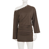Sexy and Mature Off-shoulder Batwing Sleeve Knit Bodycon Mini Dress MRA-44662
