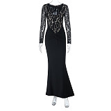 Sexy V-neck Lace Long-sleeved Bodycon Dress SUM-25491