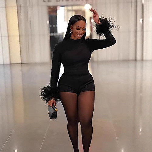 Sexy Round Neck Backless Long-sleeved Plush Solid Color Bodysuit SHD-9580