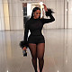 Sexy Round Neck Backless Long-sleeved Plush Solid Color Bodysuit SHD-9580