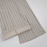 New Striped Woven Metal Buckle Zipper Trousers MRA-45951