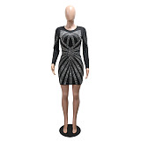 Fashionable Round Neck Rhinestone Long-sleeved Slim-fit Dress CYA-902202