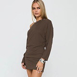Sexy and Mature Off-shoulder Batwing Sleeve Knit Bodycon Mini Dress MRA-44662