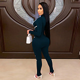 Sexy Solid Color Striped Long-sleeved Tight-fitting Jumpsuit YF-9756