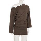 Sexy and Mature Off-shoulder Batwing Sleeve Knit Bodycon Mini Dress MRA-44662