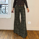 Casual Loose-fitting Plaid Printed Woven Flared Straight Leg Trousers MRA-45838