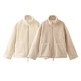 New Solid Color Turtleneck Fleece Lamb Wool Coat ZNFR-24100