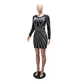 Fashionable Round Neck Rhinestone Long-sleeved Slim-fit Dress CYA-902202