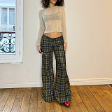 Casual Loose-fitting Plaid Printed Woven Flared Straight Leg Trousers MRA-45838