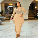 Fashionable Sheer Round Neck Rhinestone Dress CYA-902037