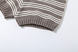 Casual Knit Striped Button-Up Top and Slim Fit Shorts Set ZJQD-87412