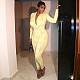 Stylish Slim Fit V-Neck Printed Pleated Long-Sleeved Jumpsuit JY-006293